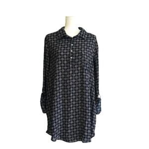 About A Girl Blue Lavender Floral Button Tab Sleeve Blouse Top Size XL NEW